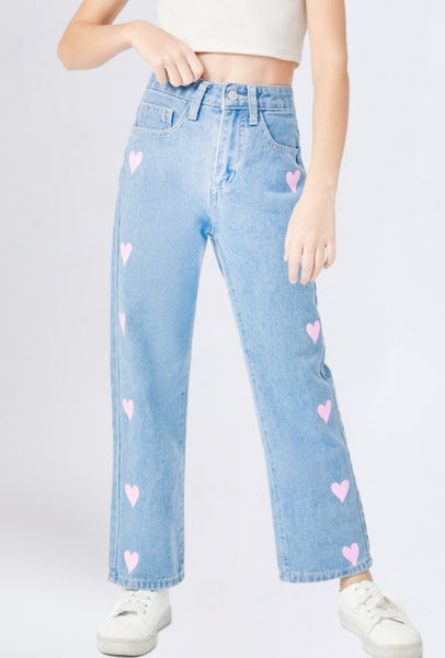 Girls Heart Wide Leg Jeans