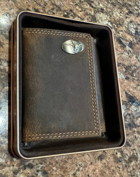 Men’s Crazy Horse Leather & Concho Tri-fold Wallet