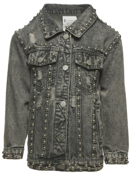 Girl’s Washed Studded Jacket