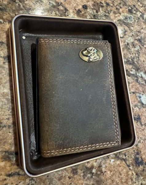 Men’s Crazy Horse Leather & Concho Tri-fold Wallet