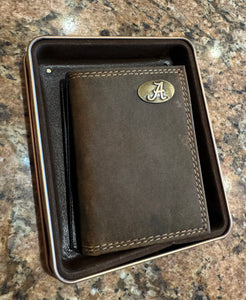 Men’s Crazy Horse Leather & Concho Tri-fold Wallet