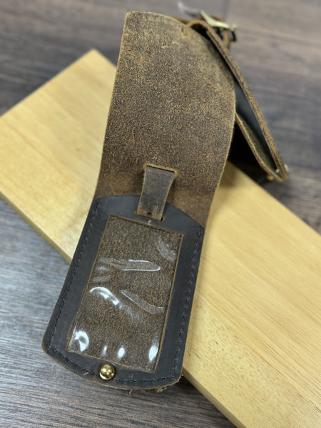 Distressed Leather Luggage Tag w/Remington Concho