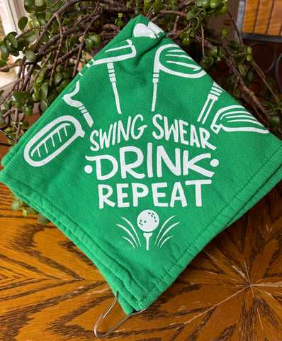 Golf Towel Swing Swear Drink Repeat