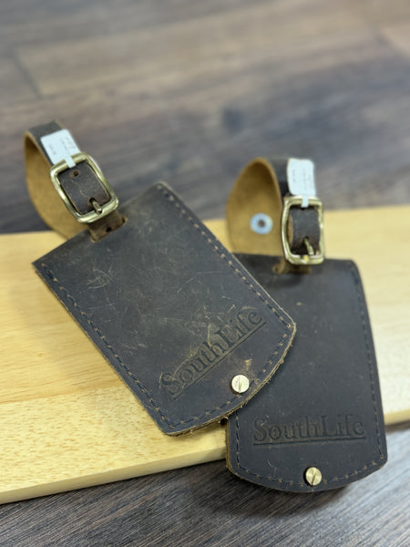 Distressed Leather Luggage Tag w/Remington Concho