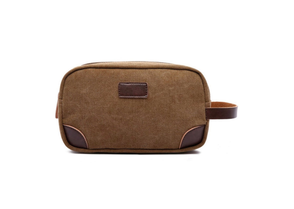 Brown Canvas Dopp Faux Leather