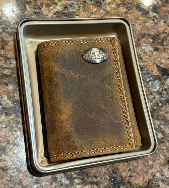 Men’s Crazy Horse Leather & Concho Tri-fold Wallet