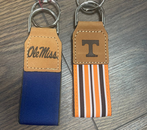 Collegiate Leather Embossed Grosgrain Keychain