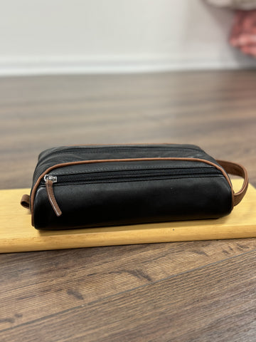 Small Leather Dopp Kit Black & Toffee