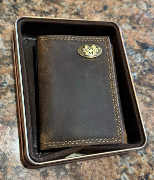 Men’s Crazy Horse Leather & Concho Tri-fold Wallet