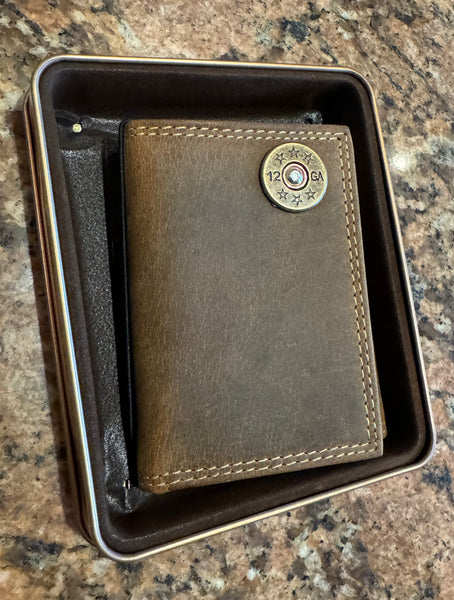 Men’s Crazy Horse Leather & Concho Tri-fold Wallet