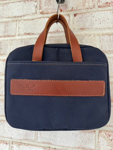 Pistol Case Heavy Navy Canvas & Leather Padded