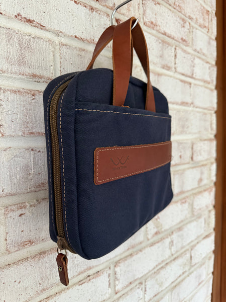 Pistol Case Heavy Navy Canvas & Leather Padded