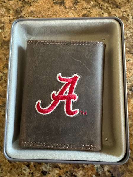 Embroidered Leather Tri-fold Wallet