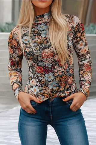 Black Floral Mesh Blouse