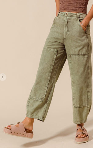 Mineral Wash Mid Rise Barrel Jeans