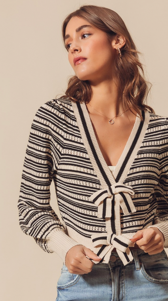 Stripe Ribbon Cardigan