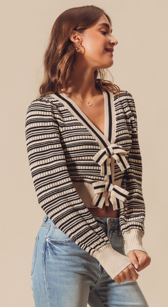 Stripe Ribbon Cardigan